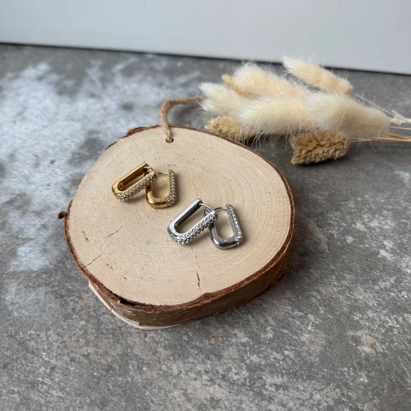 Edge Creolen | Strass Gold