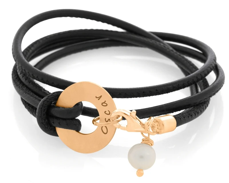 LEDERARMBAND MIT GRAVUR ANHÄNGER ROSÉ VERGOLDET, DAMENSCHMUCK