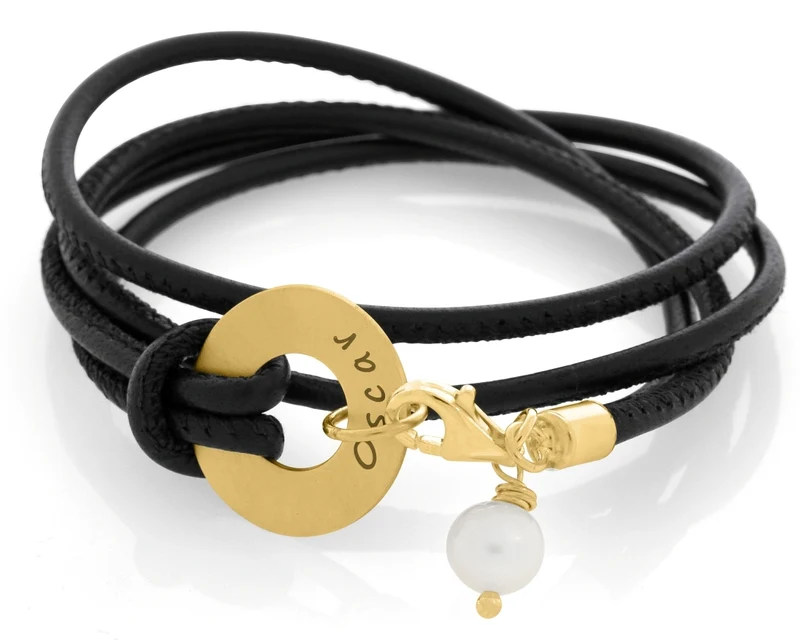 DAMENARMBAND MIT NAMENSGRAVUR VERGOLDET, LEDERARMBAND