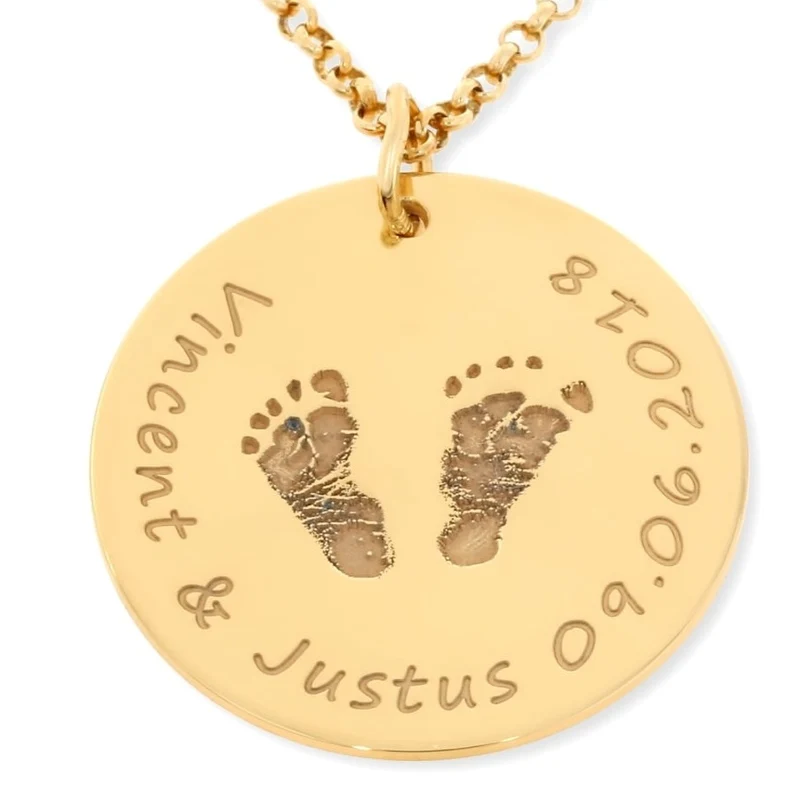 SCHMUCK MIT GRAVUR, GESCHENK MAMA, FUßABDRUCK KETTE VERGOLDET