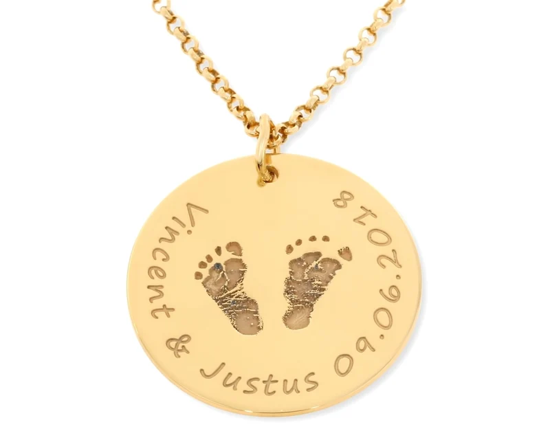 SCHMUCK MIT GRAVUR, GESCHENK MAMA, FUßABDRUCK KETTE VERGOLDET