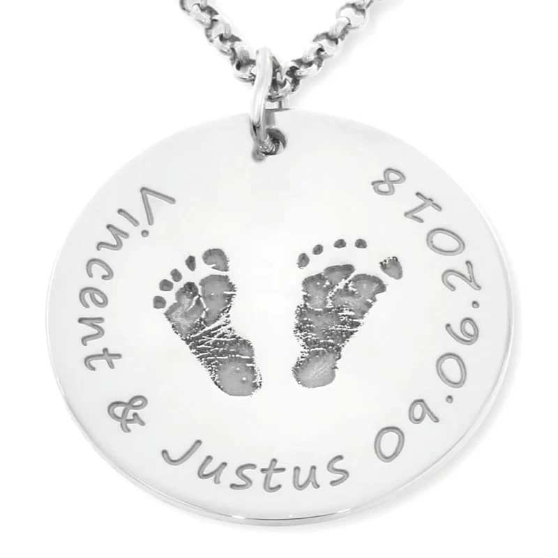 FUßABDRUCK KETTE, SCHMUCK MIT GRAVUR, GESCHENK ZUR GEBURT, BABYFÜßE