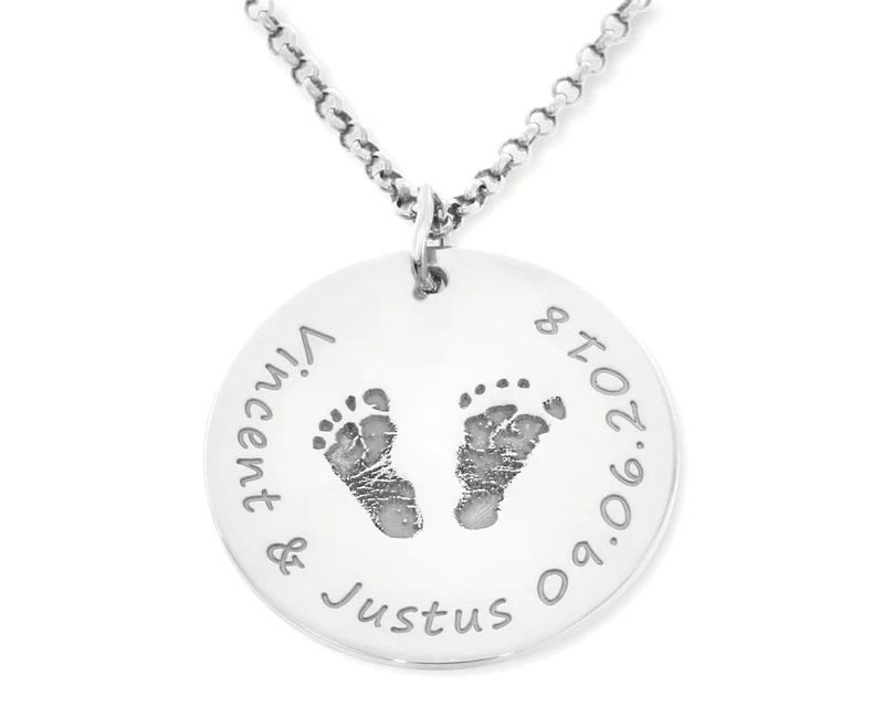 FUßABDRUCK KETTE, SCHMUCK MIT GRAVUR, GESCHENK ZUR GEBURT, BABYFÜßE