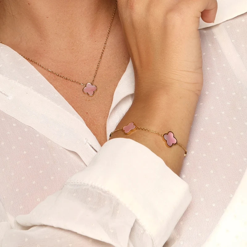 Rosa Perlmutt Clover Armband | 18K vergoldet