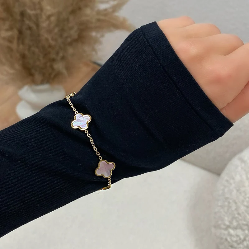 Rosa Perlmutt Clover Armband | 18K vergoldet
