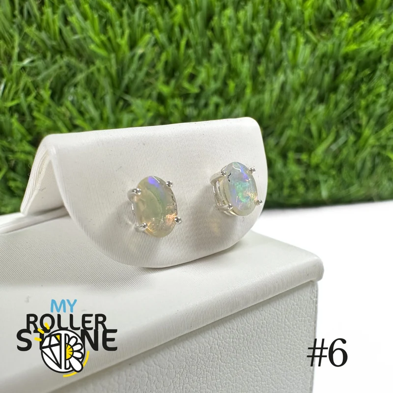 Ovale Ohrringe aus äthiopischem Opal, 6 x 4 mm, in 925er Sterlingsilber, Nr. 6