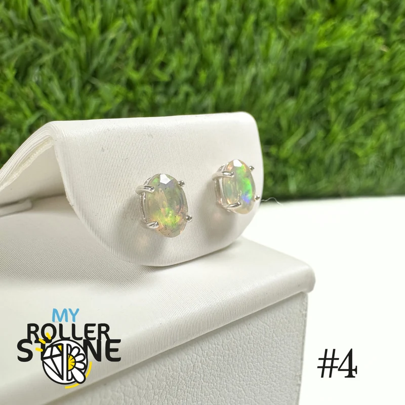 Ovale Ohrringe aus äthiopischem Opal, 6 x 4 mm, in 925er Sterlingsilber, Nr. 4