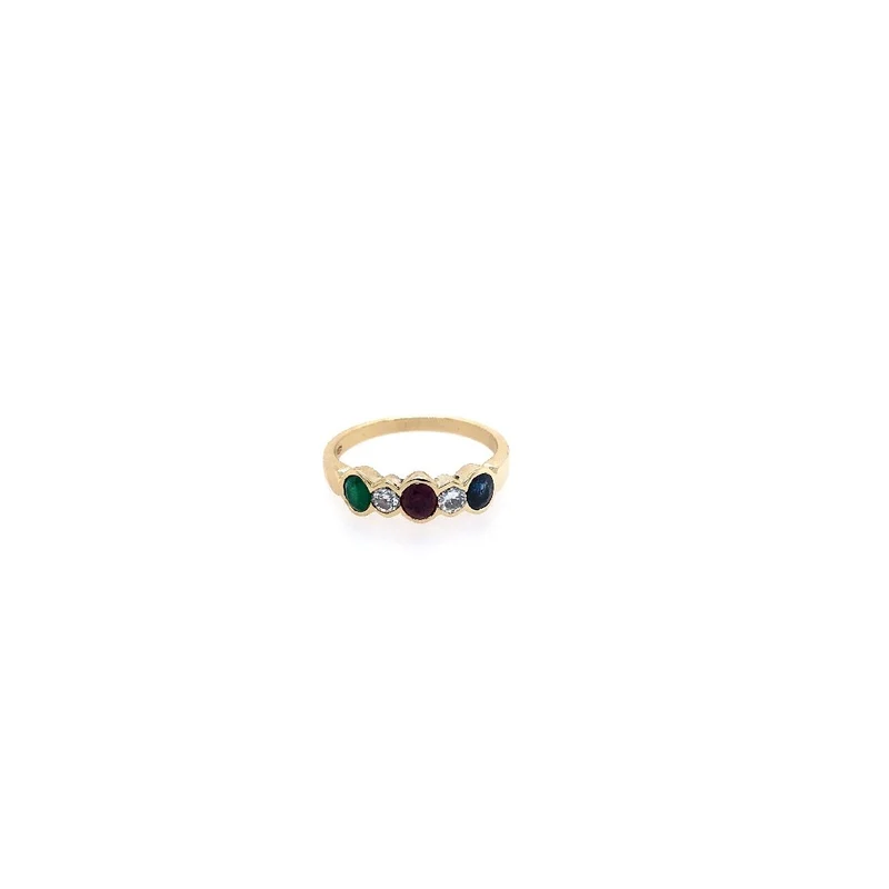 Ring Gelbgold 585 mit Smaragd, Saphir, Rubin & Brillanten