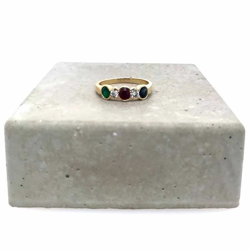 Ring Gelbgold 585 mit Smaragd, Saphir, Rubin & Brillanten