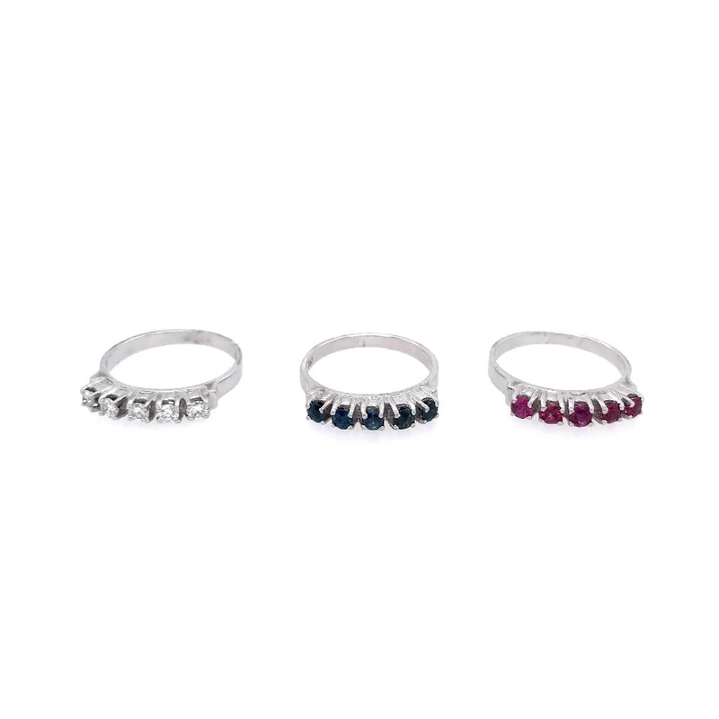 Set aus 3 Ringen Weissgold 750 mit Saphiren, Rubinen & Brillanten
