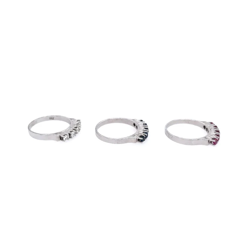 Set aus 3 Ringen Weissgold 750 mit Saphiren, Rubinen & Brillanten