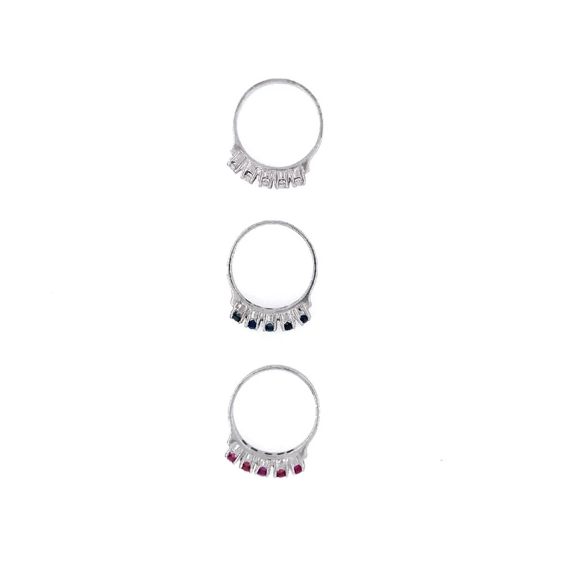 Set aus 3 Ringen Weissgold 750 mit Saphiren, Rubinen & Brillanten