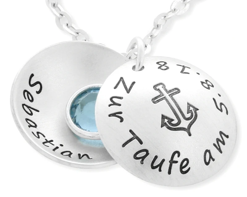 TAUFSCHMUCK 925 SILBER, MEDAILLON MIT GRAVUR, KETTE MIT NAMEN
