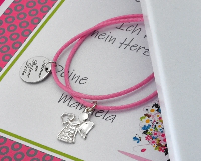 GESCHENKSCHACHTEL, BAUMWOLLARMBAND MIT SCHUTZENGEL, ARMBAND MIT GRAVUR & GESCHENKBOX