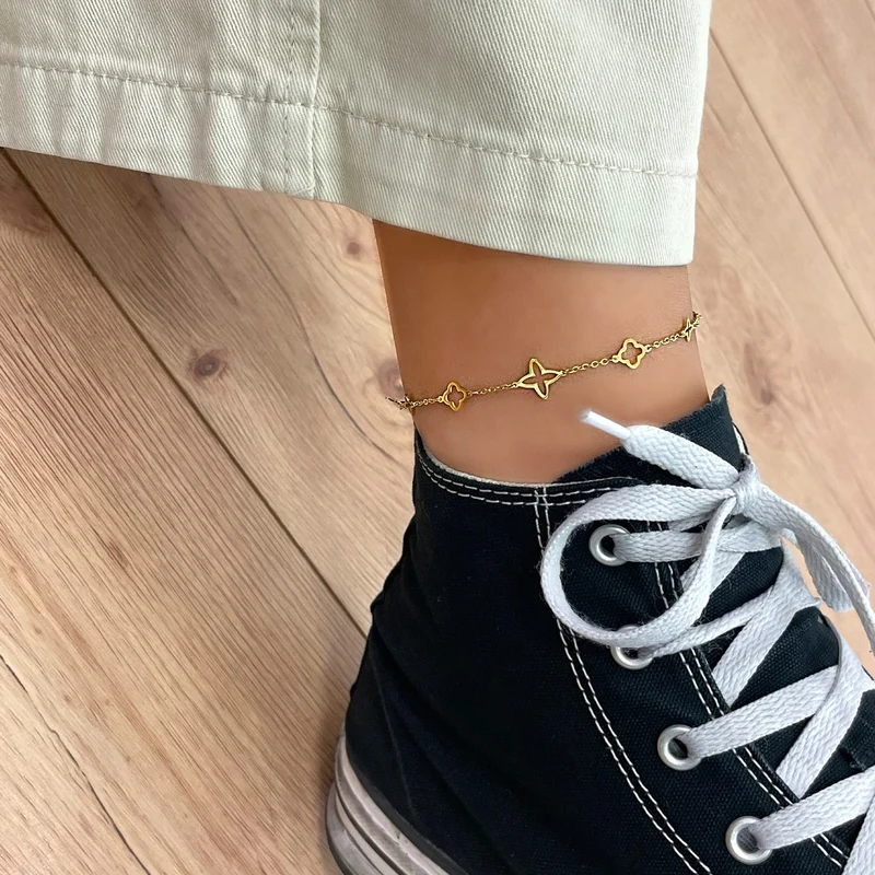 Fancy Clover Fußkette | 18K vergoldet