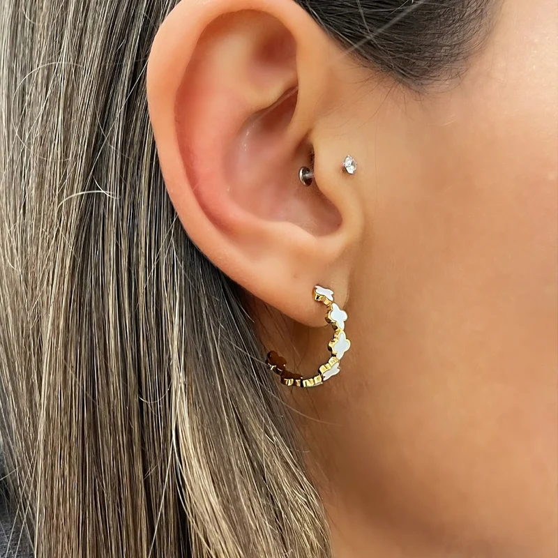 White Clovers Hoops | 18K vergoldet