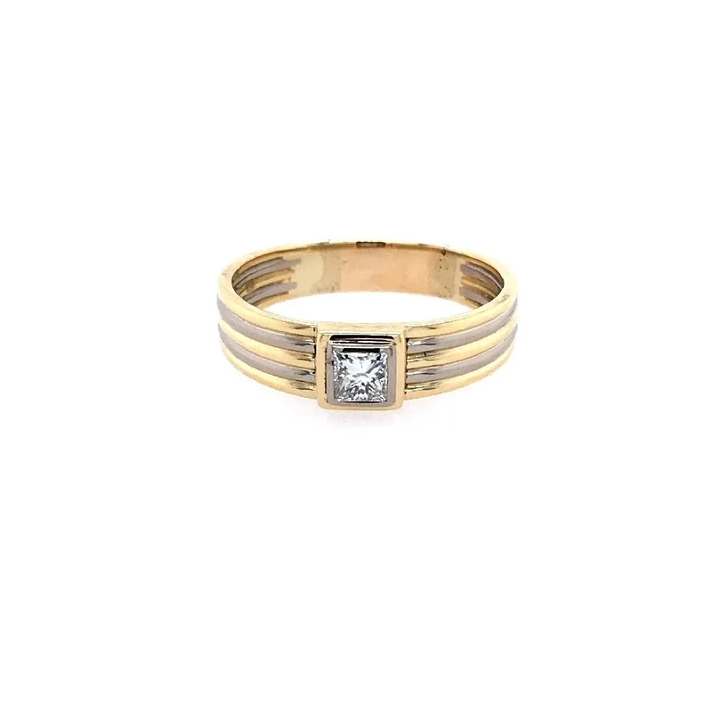 Solitaire Bicolor Gold 750 mit Diamant in Princess Cut, 0,7 ct