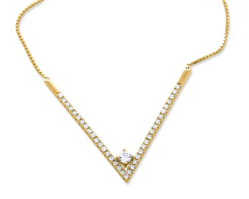 ELEGANTE HALSKETTE MIT ZIRKONIA VERGOLDET, DAMENSCHMUCK VERGOLDET