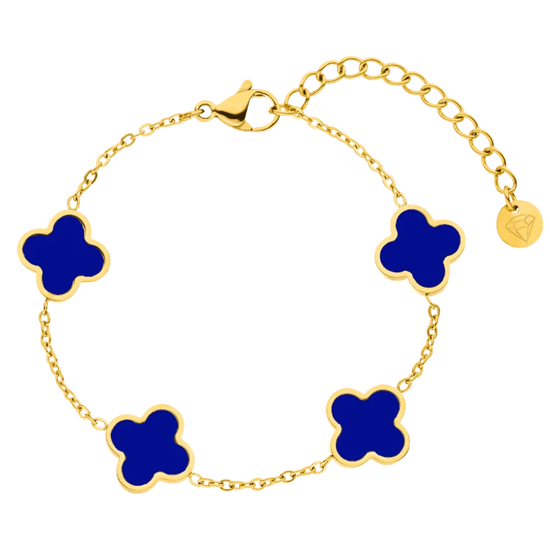 Blue Clover Armband | 18K vergoldet