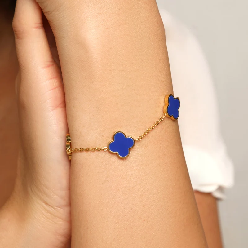 Blue Clover Armband | 18K vergoldet