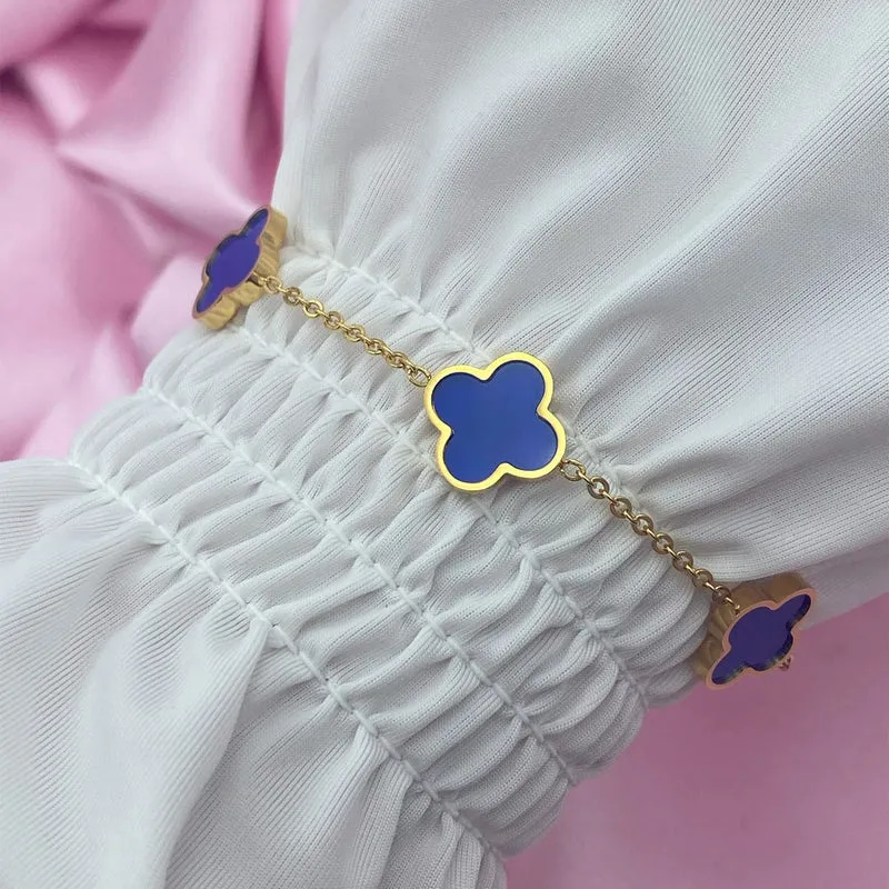 Blue Clover Armband | 18K vergoldet