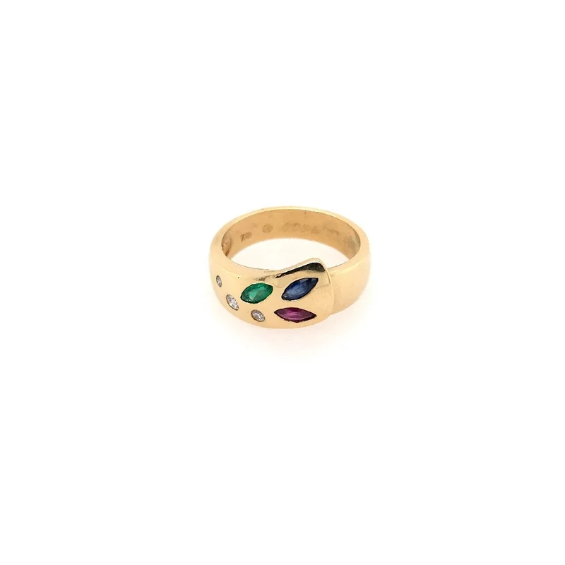 Ring Gelbgold 750 mit Smaragd, Saphir, Rubin & Brillanten