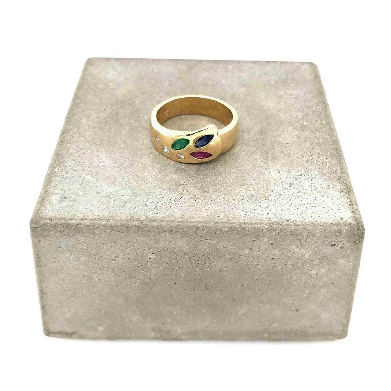 Ring Gelbgold 750 mit Smaragd, Saphir, Rubin & Brillanten
