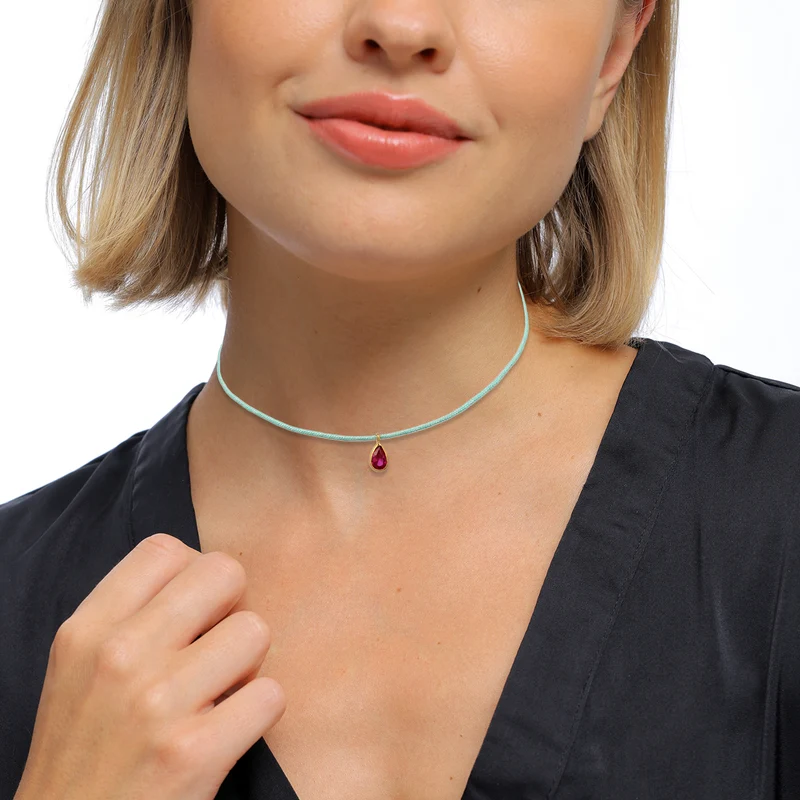 Halskette Tropfen | Synthetischer Rubin (Pink)