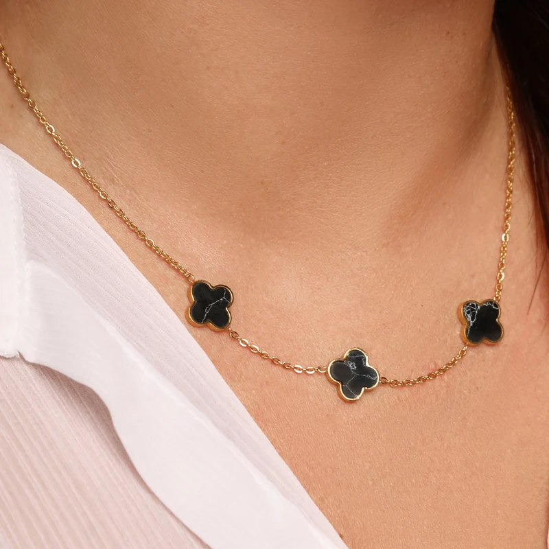 Clover Marmor Kette | 18K vergoldet