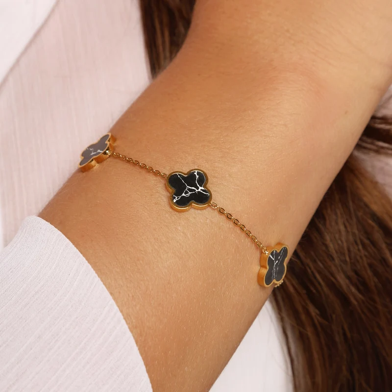 Clover Marmor Armband | 18K vergoldet