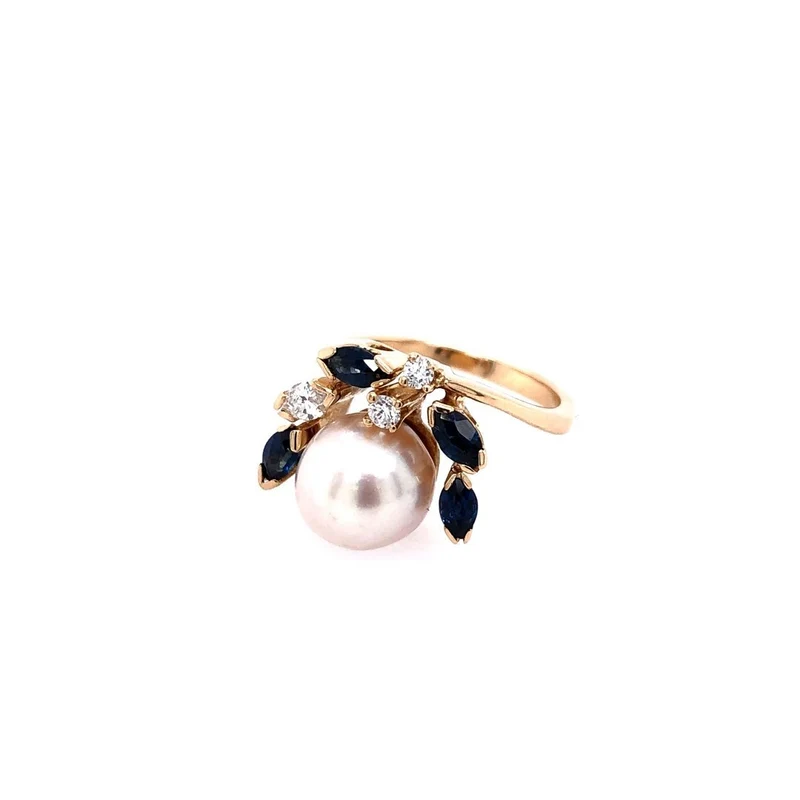 Ring Gelbold 750 mit Perle, Saphiren, Diamant & Brillanten