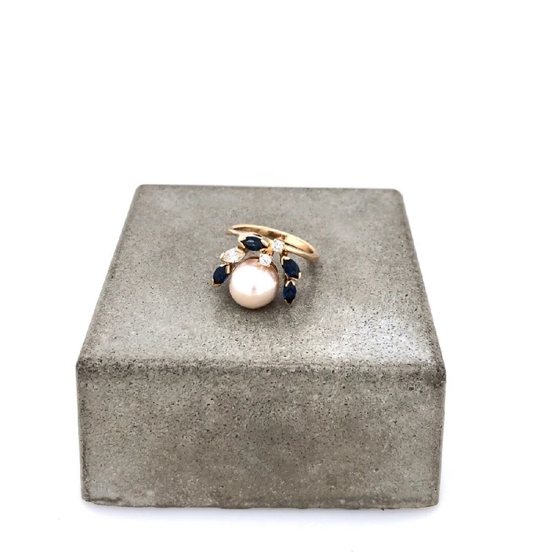 Ring Gelbold 750 mit Perle, Saphiren, Diamant & Brillanten