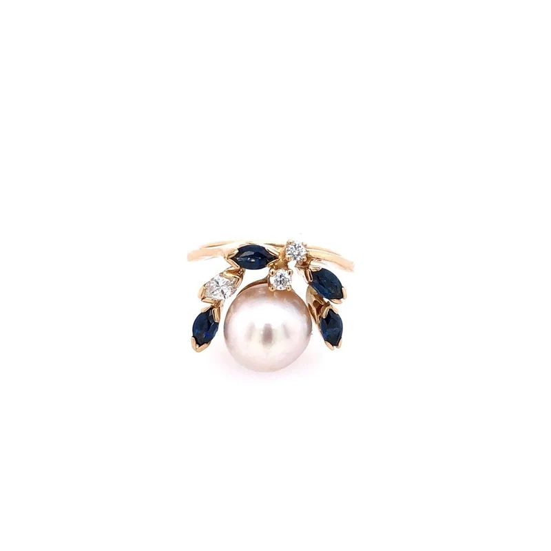 Ring Gelbold 750 mit Perle, Saphiren, Diamant & Brillanten