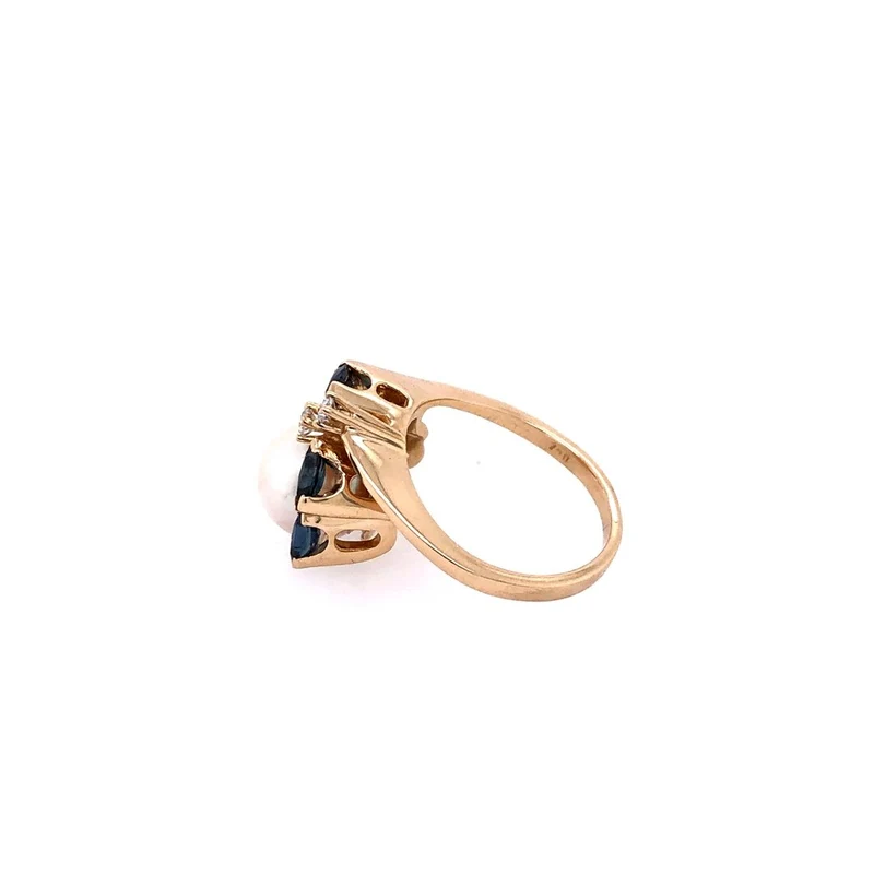 Ring Gelbold 750 mit Perle, Saphiren, Diamant & Brillanten