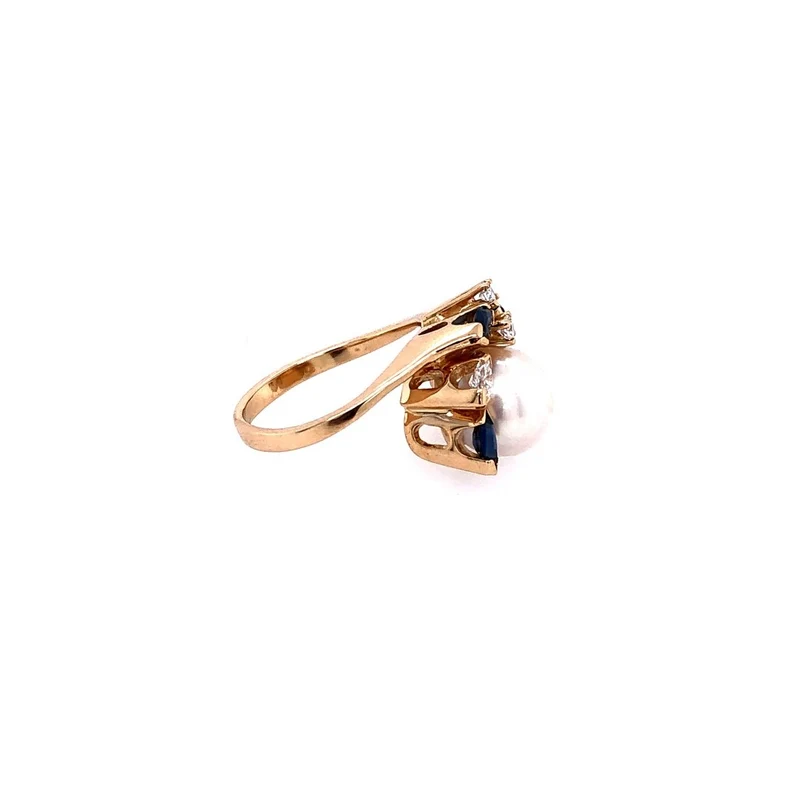 Ring Gelbold 750 mit Perle, Saphiren, Diamant & Brillanten