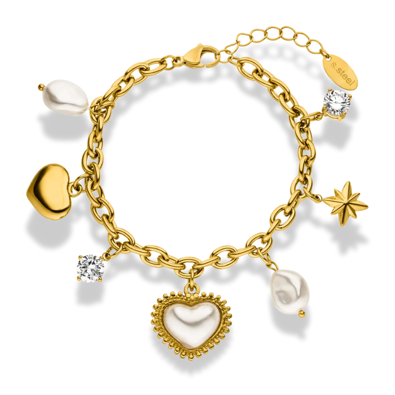 Pearl Elegance Charm Armband 14K Vergoldet