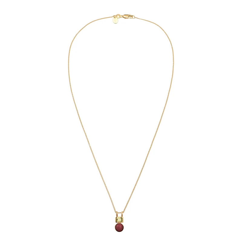 Halskette Anhänger Rund | Achat & Peridot (Rot & Hellgrün)