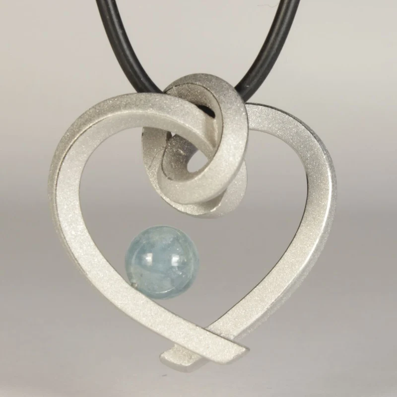 925er Silber Anhänger Knotenschmuck Gebundenes Herz ANH-P2-Aquamarin