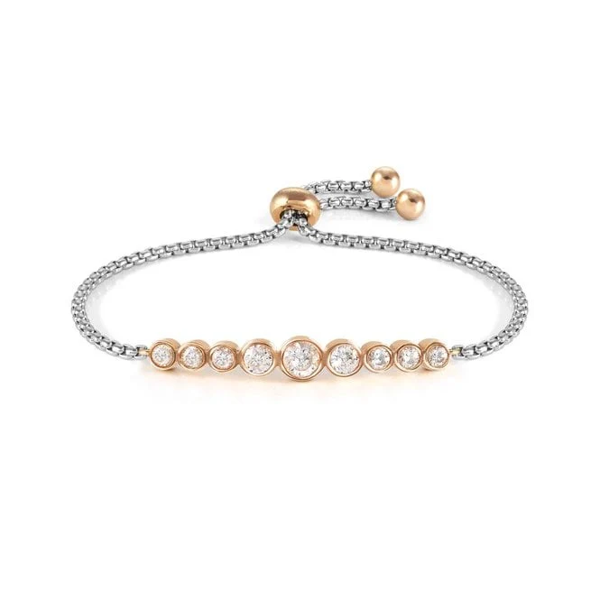 Milleluci Silver & Rose Gold White Circle Crystals Bracelet