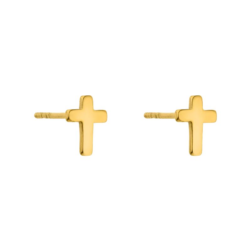 Tiny Cross Ohrstecker 14K Vergoldet
