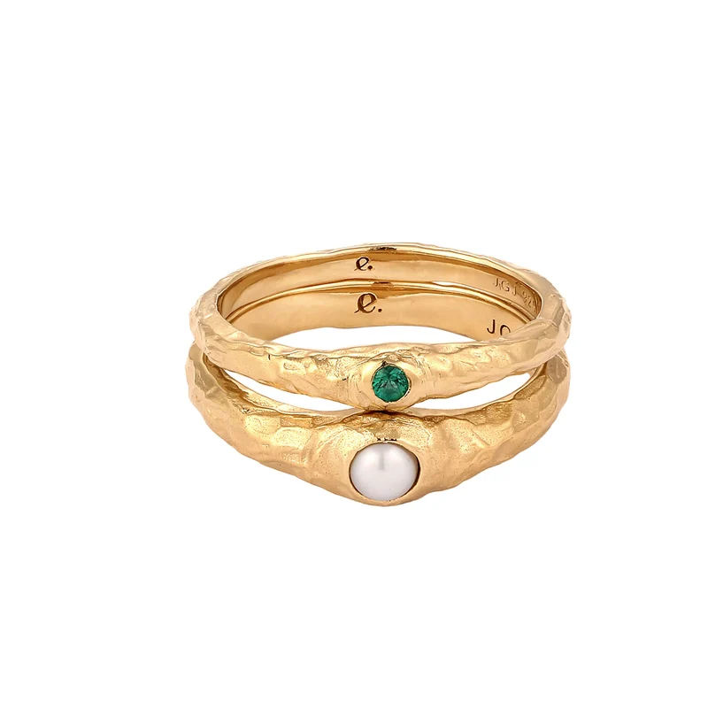 Ringset Organic | Synthetischer Smaragd (Grün) & Süßwasserzuchtperle (Weiß)