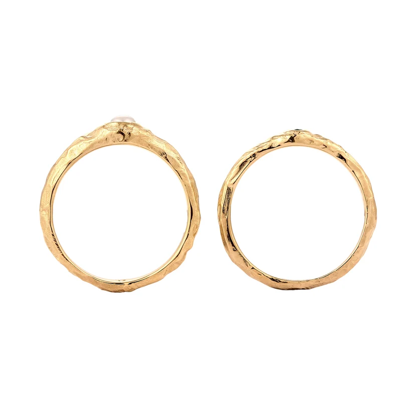 Ringset Organic | Synthetischer Smaragd (Grün) & Süßwasserzuchtperle (Weiß)