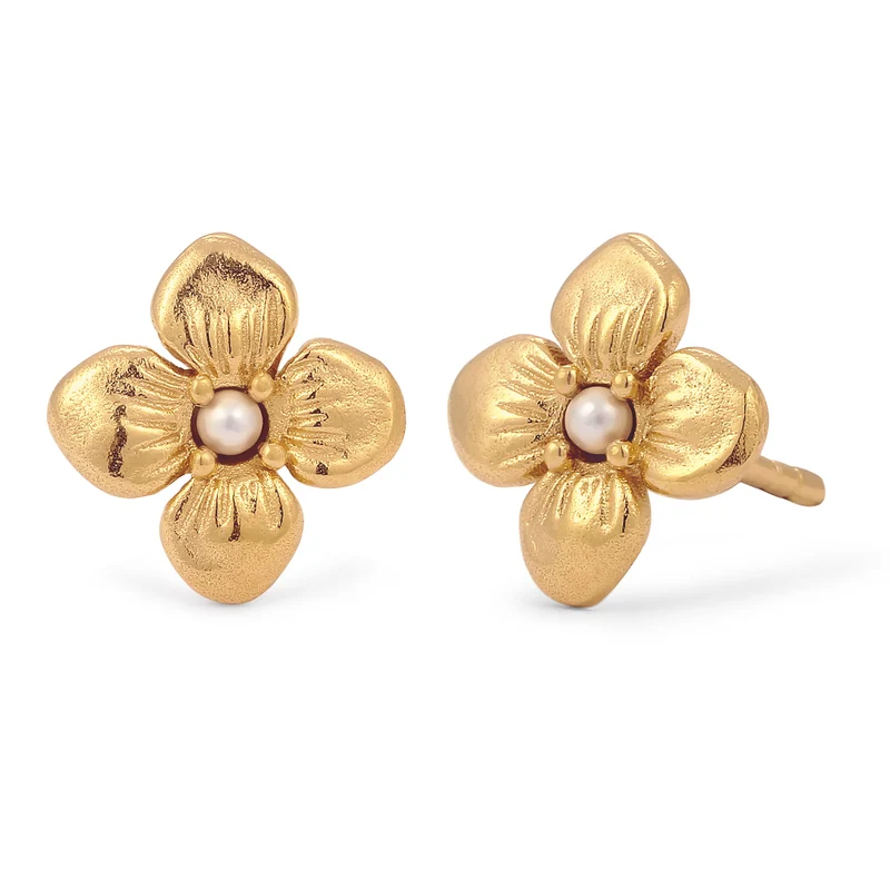 Ohrstecker Blume | Synthetische Perle (Weiß)