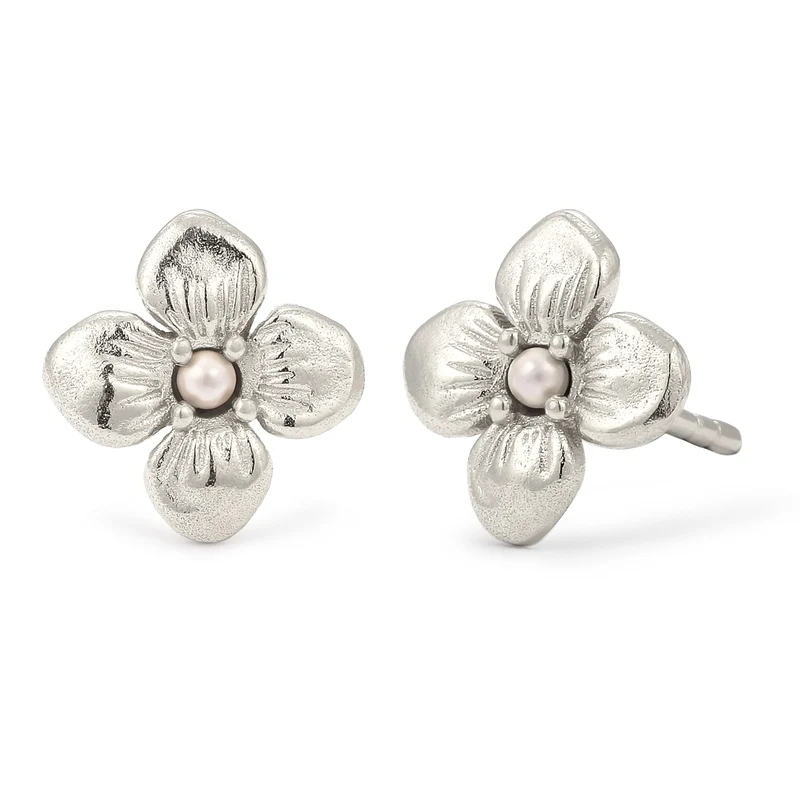 Ohrstecker Blume | Synthetische Perle (Weiß)