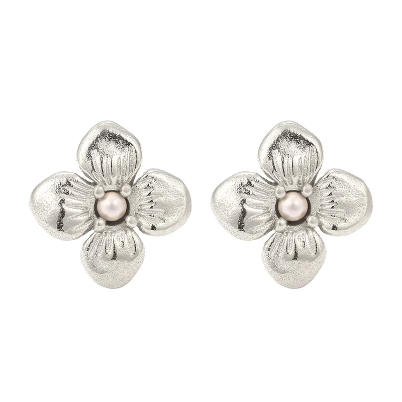 Ohrstecker Blume | Synthetische Perle (Weiß)