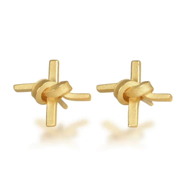 925er Silber Ohrstecker Vergoldet Knotenschmuck Kreuz OST-24