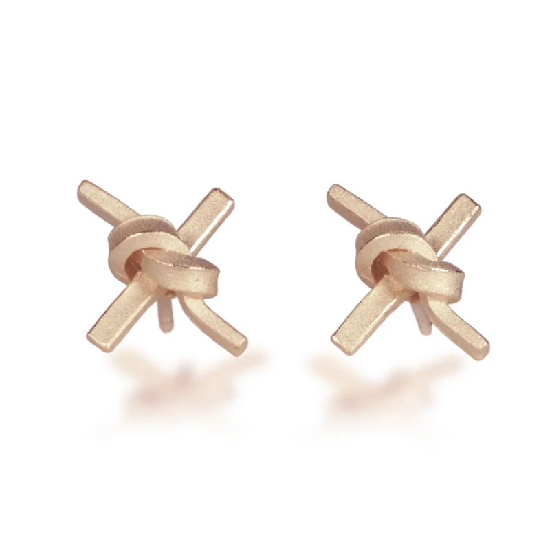 925er Silber Ohrstecker Vergoldet Knotenschmuck Kreuz OST-24