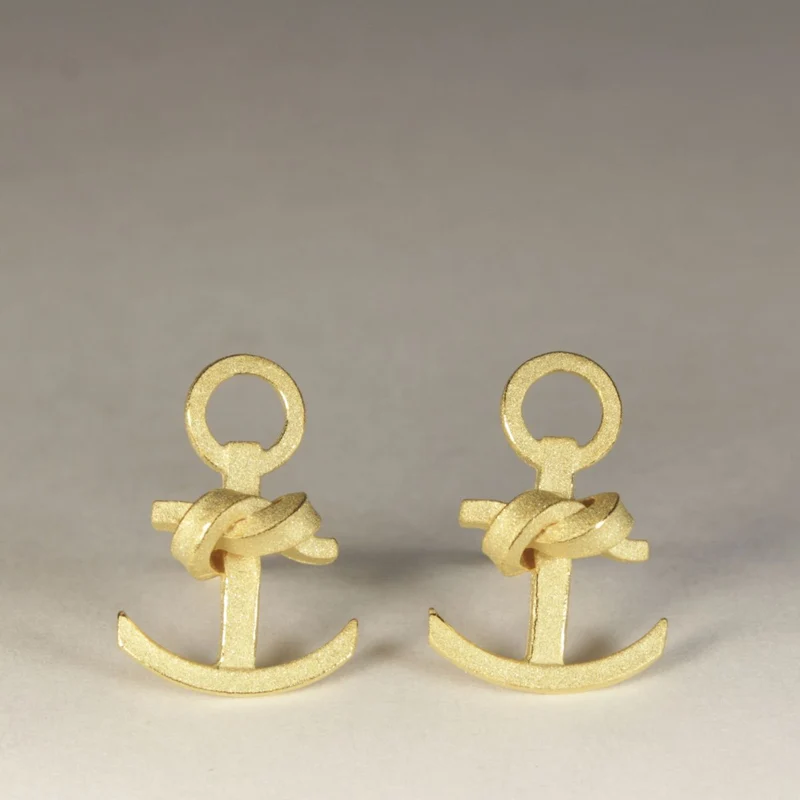 925er Silber Ohrstecker Vergoldet Knotenschmuck Anker OST-28