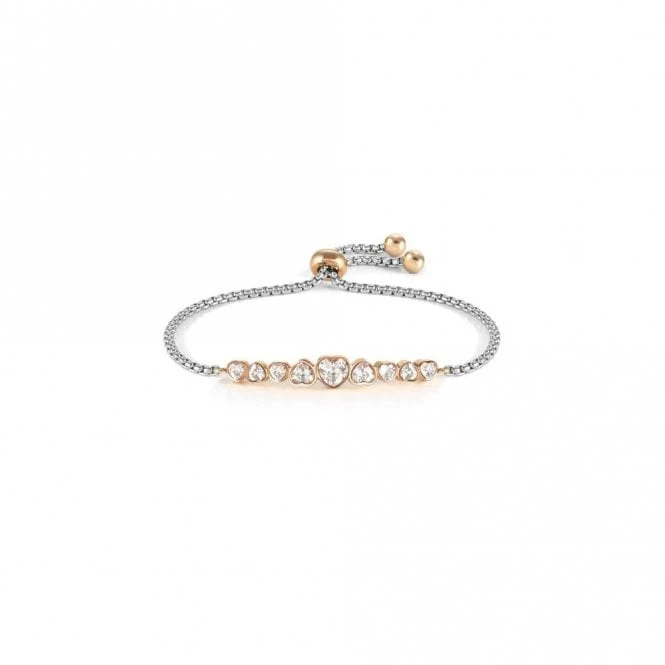 Milleluci Silver & Rose Gold White Heart Crystals Bracelet