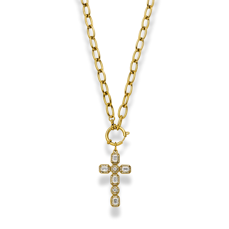 Crystal Cross Kette 14K Vergoldet